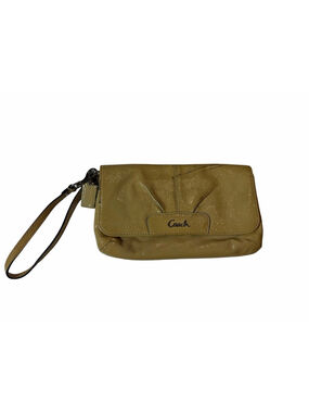 Coach Tan Patent Leather Wristlet Clutch Wallet Evening Bag Flawed